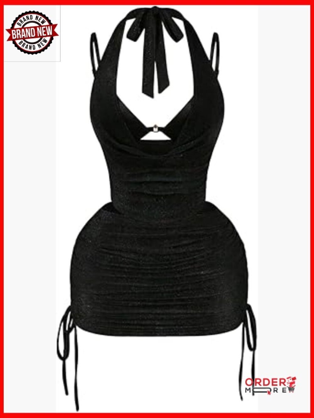 Sparkle Halter Top Ruched Mini Skirt Set Large Polyester Blend Party Outfit